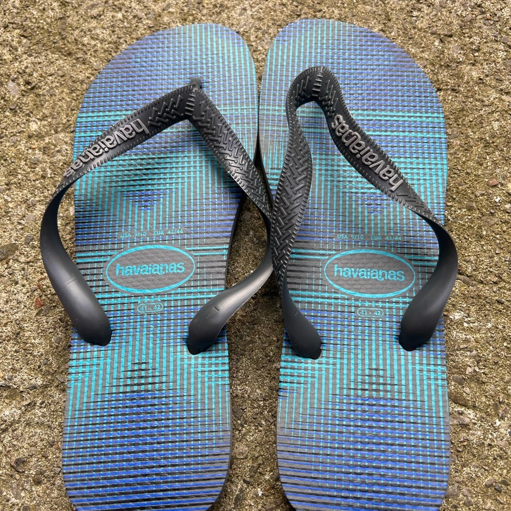 Havaianas Men's Black and Blue Flip Flops